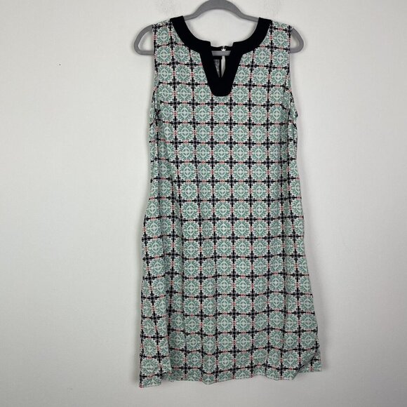 Talbots Woman’s Blue Mandala Sheath Dress Linen Cotton Blend Pockets 14 Petite - Picture 1 of 7